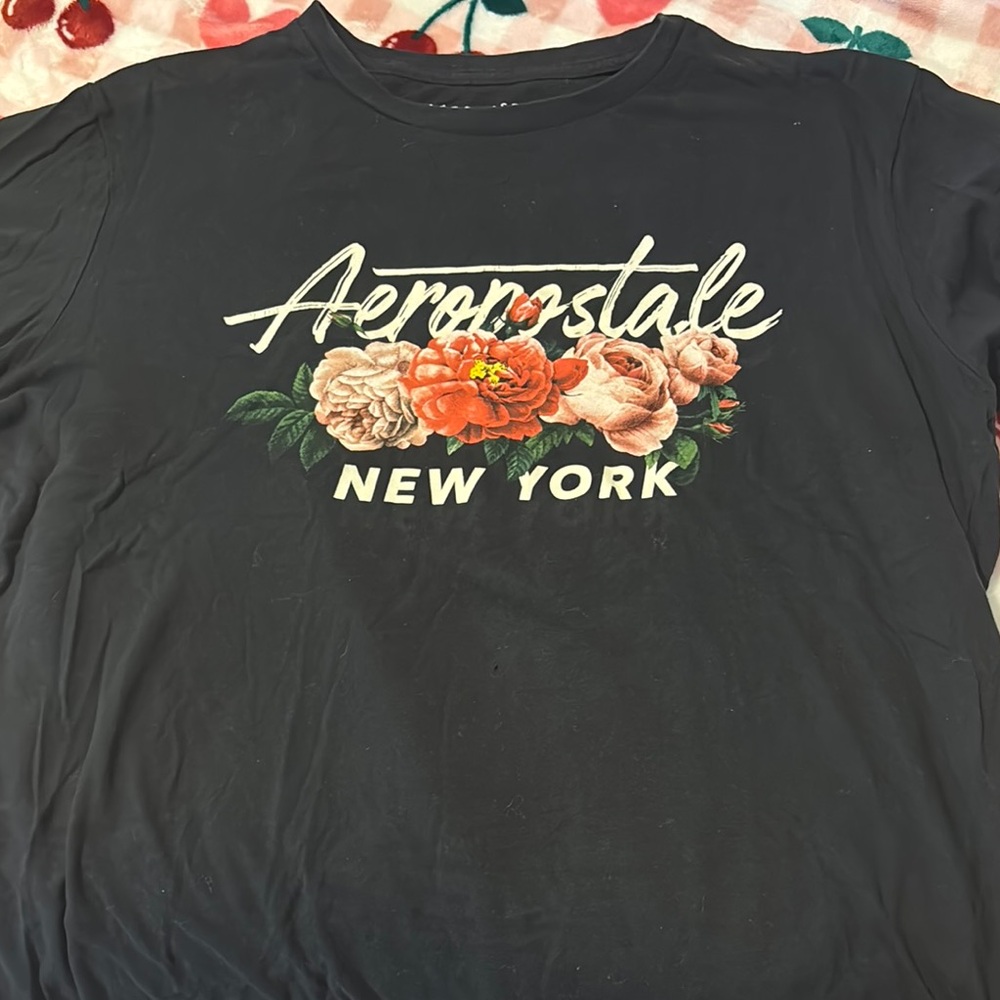 Aeropostale Black Tee with Floral Design